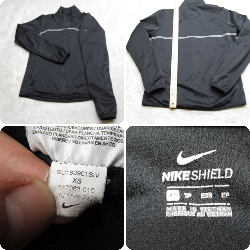 Nike Shield Jacket Women XS Black Full Zip Lightweight Reflective Athletic Run
